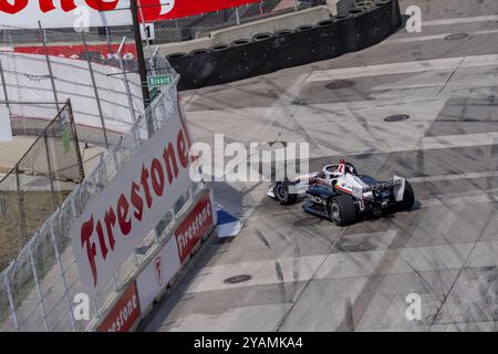 INDYCAR driver, JOSEF NEWGARDEN (2) of Nashville, Tennessee, travels through the turns in his Team Penske Chevrolet car during a practice session for Stock Photo