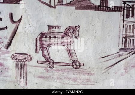 Graffiti with turkish symbols and landmarks on a wall in Istanbul, Turkey, Asia Stock Photo