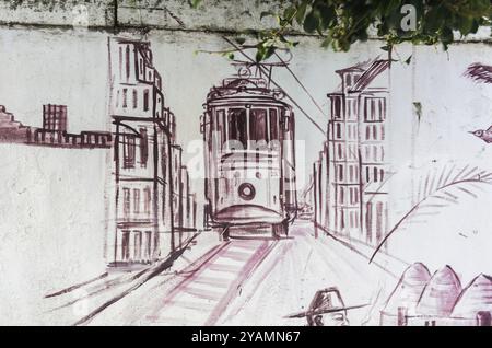 Graffiti with turkish symbols and landmarks on a wall in Istanbul, Turkey, Asia Stock Photo