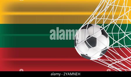 Soccer or Football ball in Goal Net Isolated on Lithuania Shaded Flag, Sports Accessory Equipment for Playing Game, Championship and Competition Stock Vector