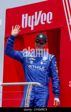 INDYCAR Series driver, RYAN HUNTER-REAY (20) of Ft. Lauderdale, Florida, is introduced to the fans before racing for the Hy-Vee INDYCAR Race Weekend a Stock Photo