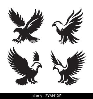 Set of eagle silhouette vector on white background Stock Vector