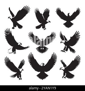 Set of eagle silhouette vector on white background Stock Vector