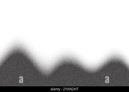 Noisy wavy pattern with stipple sand texture. Gradient halftone gradation fade. Grainy vector hills. Abstract dusty curved mountains. Stochastic Stock Vector