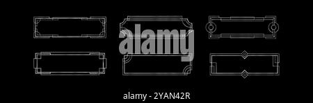 Vintage silver frames set isolated on black background. Vector realistic illustration of elegant rectangular borders with sparkling metal ornament, retro game ui design element, signboard decoration Stock Vector