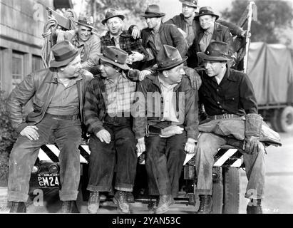 ALAN HALE EDWARD G. ROBINSON FRANK McHUGH and GEORGE RAFT in MANPOWER 1941 director RAOUL WALSH original screenplay Richard Macaulay and Jerry Wald music Adolph Deutsch A Warner Bros. - First National Picture Stock Photo