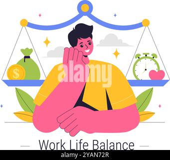 Work Life Balance Vector Illustration of Person Balancing with Job and ...