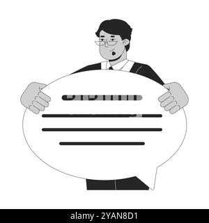 Professional communication skill black and white 2D illustration concept Stock Vector