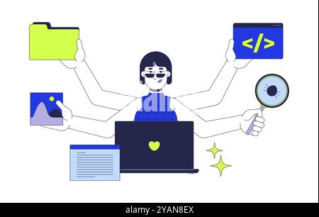 Full stack developer job 2D illustration concept Stock Vector