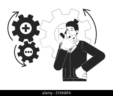Brainstorming problem solving black and white 2D illustration concept Stock Vector