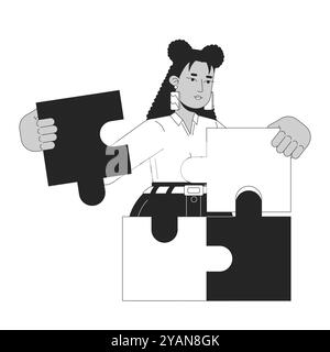Jigsaw problem solving black and white 2D illustration concept Stock Vector