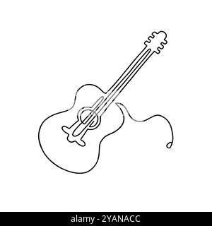 Continuous line art guitar, single line sketch, isolated on white background Stock Vector