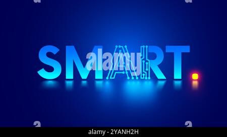 Word Smart with letters AI in pcb electronic style. Text SMART on blue. Artificial intelligence abbreviation in vector word SMART. Stock Vector
