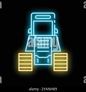 Glowing neon line mars rover icon isolated on black background illustration concept icon of space rover exploring the outer space. Vector Stock Vector
