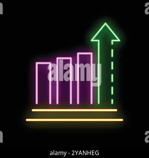 Neon upward chart icon. Glowing neon growth chart sign, up arrow in ...