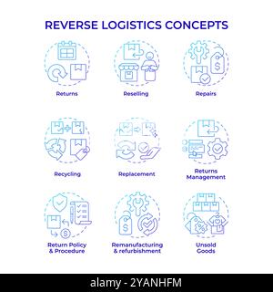 Reverse logistics blue gradient concept icons Stock Vector
