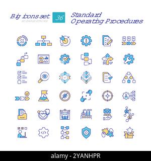 Standard operating procedures RGB color icons set Stock Vector