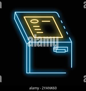 Bright neon atm machine with a blank screen glowing on a black background Stock Vector