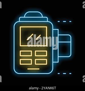 Glowing neon sign showing a credit card being inserted into a pos terminal for payment Stock Vector