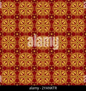 Talavera Pattern Maroon and Gold Color Combination. Azulejos Portugal Design. Tile Pattern Stock Vector