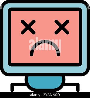 Desktop computer showing a sad face on the screen, representing a computer error Stock Vector