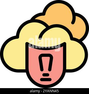 Yellow cloud storage showing warning using exclamation mark on tongue, data error concept Stock Vector