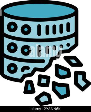 This icon represents a database crumbling, symbolizing a potential loss of data Stock Vector