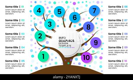 Infographic template with 10 options or steps. Tree. Can be used for workflow layout, diagram, banner, webdesign. Vector illustration Stock Vector