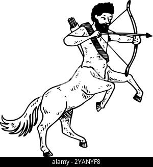 Centaur - hand drawn illustration of mythological beast in black and white, half man, half horse Stock Photo