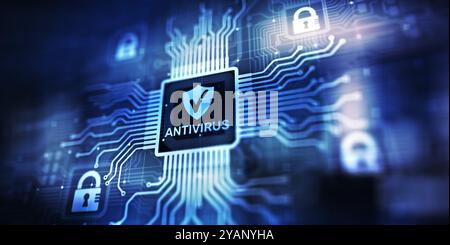 Antivirus Cyber security Data protection Technology concept on virtual screen. Stock Photo