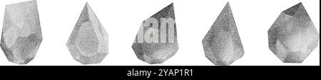 Cube, cylinder, triangle, rhombus with grainy dot texture. Stock Vector