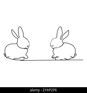 Continuous one line drawing of Easter Bunny. Cute rabbit silhouette with ears in simple minimalistic style for spring design greeting card and web ban Stock Vector