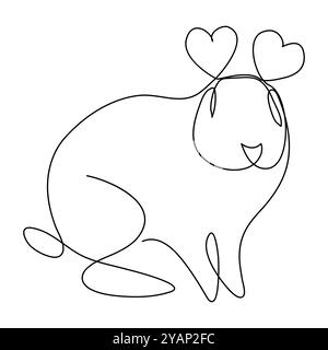 Continuous one line drawing of Easter Bunny. Cute rabbit silhouette with ears in simple minimalistic style for spring design greeting card and web ban Stock Vector