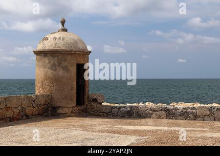 One of the impressive features that draw tourists to Cartagena, Colombia are its mighty surrounding walls which date back to colonial times Stock Photo