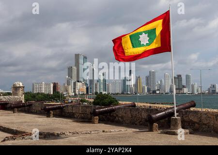 One of the impressive features that draw tourists to Cartagena, Colombia are its mighty surrounding walls which date back to colonial times Stock Photo