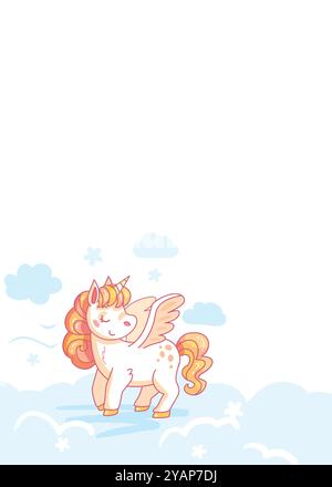 Cute unicorn with wings flying in the sky. Coloring book page for ...