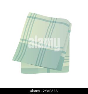 Cotton towel, folded kitchen napkin in square, checkered green tablecloth vector illustration Stock Vector