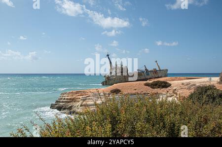 Shipwreck Cyprus,EDRO III,ran aground off Pegeia on 8 October 2011 in heavy seas, during a voyage to Rhodes, from Limassol, Stock Photo