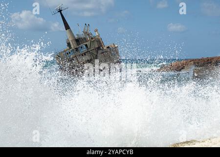 Shipwreck Cyprus,EDRO III,ran aground off Pegeia on 8 October 2011 in heavy seas, during a voyage to Rhodes, from Limassol, Stock Photo