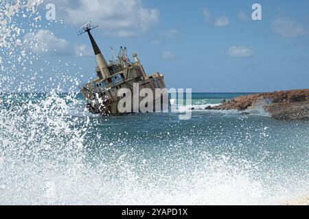 Shipwreck Cyprus,EDRO III,ran aground off Pegeia on 8 October 2011 in heavy seas, during a voyage to Rhodes, from Limassol, Stock Photo