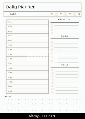 Daily Planner Template for Focused and Organized Task Management Stock Vector