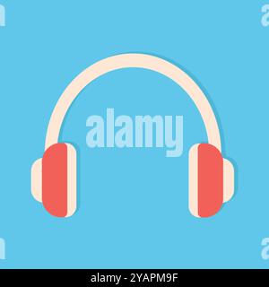Retro headphone icon on blue background. Vector illustration Stock Vector