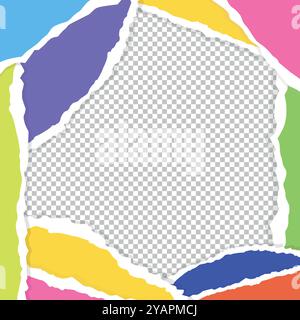 Colored cut and torn paper background. Cut and torn colored paper strips on transparent background. Vector illustration Stock Vector