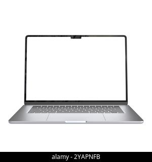 Modern laptop computer showing blank screen for copy space 3d Stock Photo