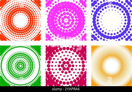collection of six vibrant halftone background patterns in various colors. Vector illustration Stock Vector
