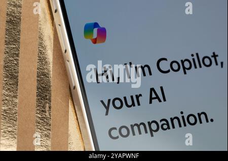New York, USA - October 14, 2024: Main menu in  microsoft copilot  on display close up view Stock Photo