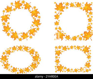 Banner design set with autumn leaves, round circle and oval templates with orange leaves. Vector illustration Stock Vector