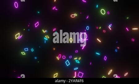 Illustration of geometric shapes with colorful neon laser lights ...