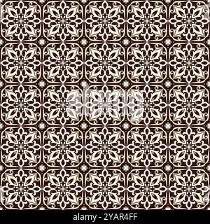 Geometric Moroccan Seamless Pattern Arabesque Brown. Moroccan azulejo pattern, majolica tile,Talavera, Damask. Stock Vector