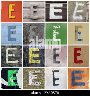 Collection of 16 san serif capital E letters taken on urban streets Stock Photo